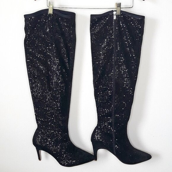 NWOT Eloquii Sequin Amelia Over the Knee Black Heeled Boots 12W - Picture 1 of 9